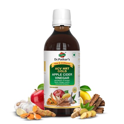 Dr. Patkar's ACV HRT GOLD | Apple Cider Vinegar with Arjuna, Curcumin, Ginger, Garlic & Lemon | 2X Formula Health Shot |Cholesterol Care| Immunity, Heart & Gut Support | Raw & Unfiltered (200 ML)
