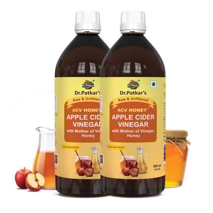 Dr. Patkar's Apple Cider Vinegar With Honey | Unfiltered & Undiluted | Suitable for Weight loss with Improved Immunity | Weight management (With Mother) 500ml (Pack of 2)