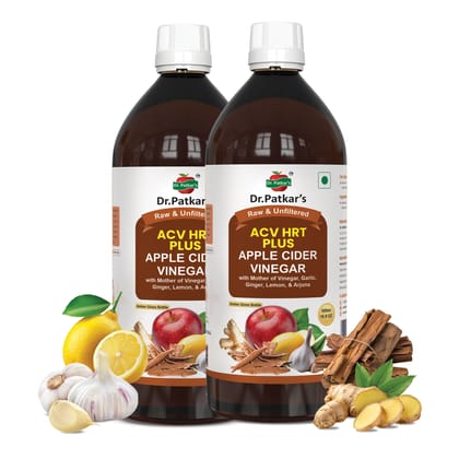 Dr. Patkar's Apple Cider Vinegar with Ginger, Garlic, Lemon & Arjuna (ACV HRT PLUS) + Formula Morning Detox Tonic Heart, Immunity & Digestion Support 1000 ML (Pack of 1)