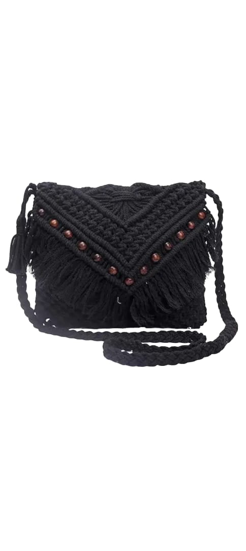 Black Macrame Sling Bag
