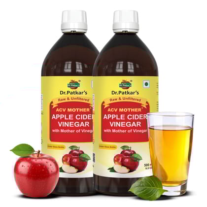 Dr. Patkar's Apple Cider Vinegar with Mother Vinegar | Unfiltered & Undiluted | Suitable for Weight Management & Improved Immunity (With Mother) 500ml (Pack of 2)