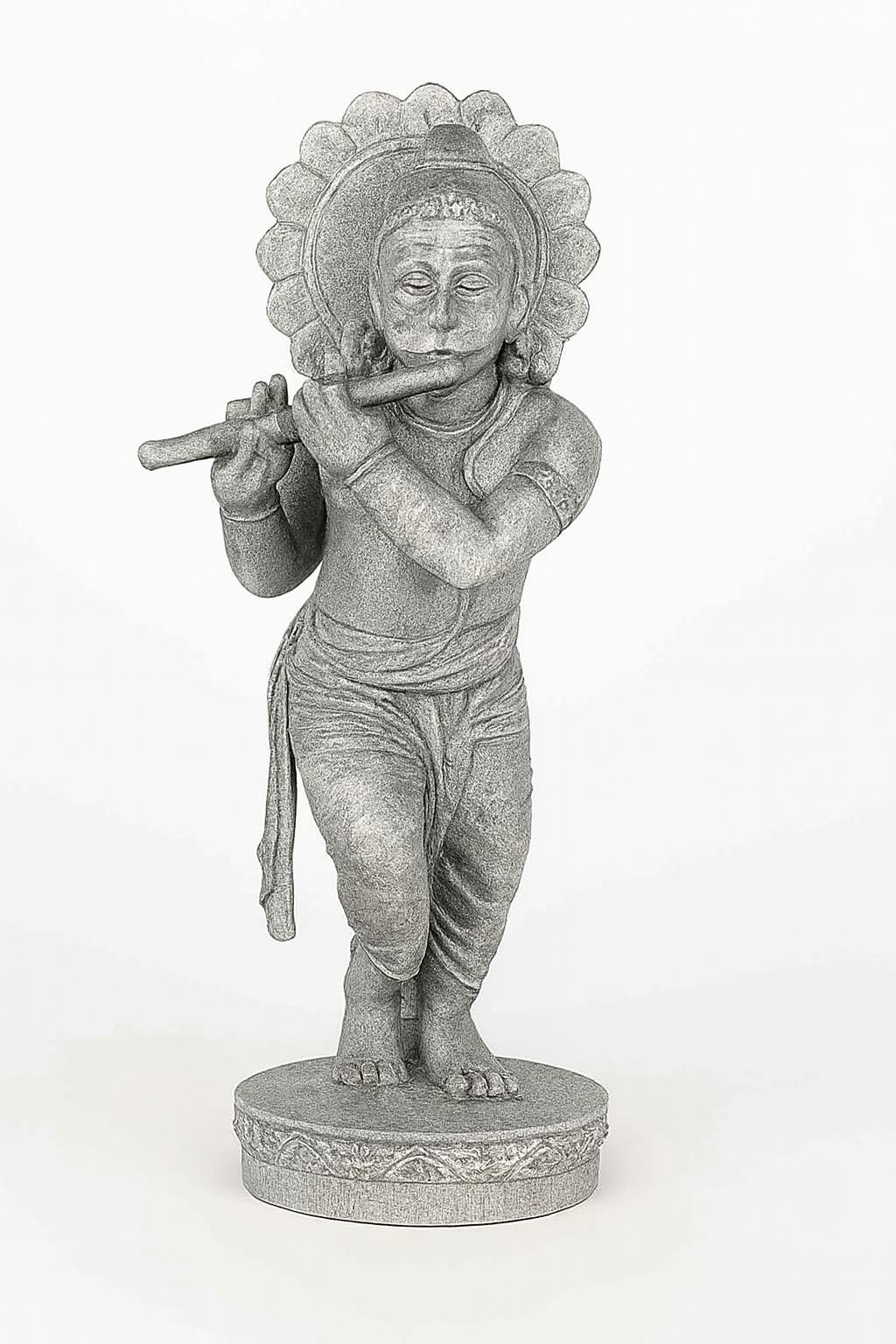 Divine Bal Krishna Flute Player Statue - Grey Stone Finish