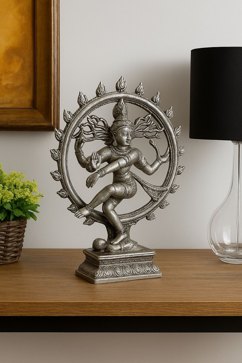 Resin Lord Nataraja Dancing Shiva Idol Antique Silver Finish for Home Decor