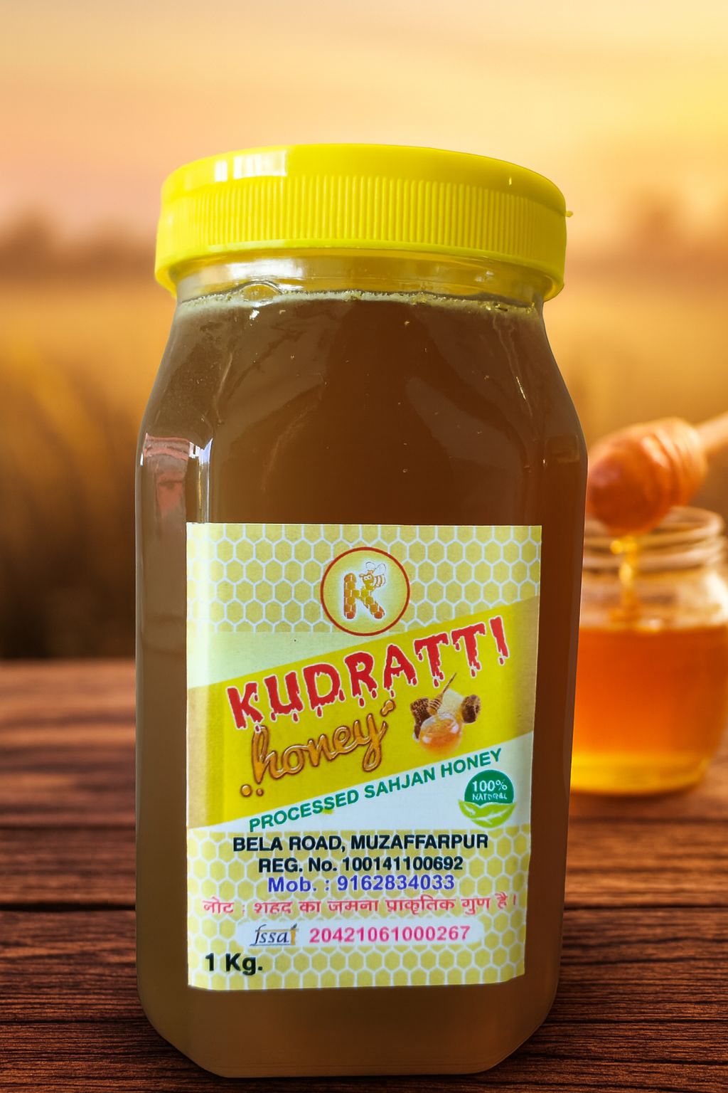 KUDRATTI 100% Natural Processed Sahjan Honey - 1 Kg Jar