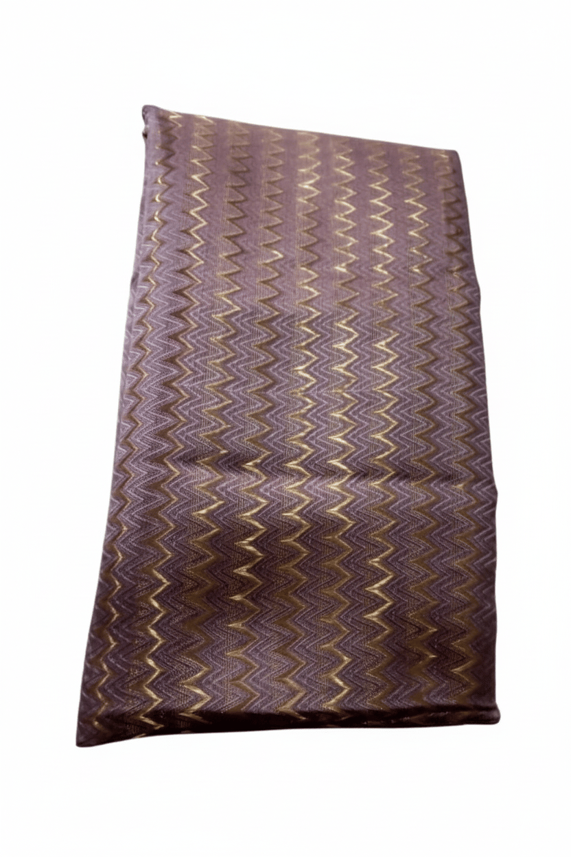Premium Purple & Gold Zig-Zag Jacquard Unstitched Blouse Fabric – 1 Meter Soft Silk-Blend Material