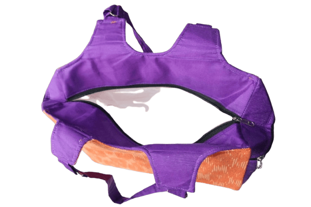 Large Multipurpose Fabric Shopping Bag with Dual Zippers & Reinforced Handles – Purple & Orange Design