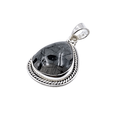 A 925 sterling silver black rutile classic handmade chian pendant