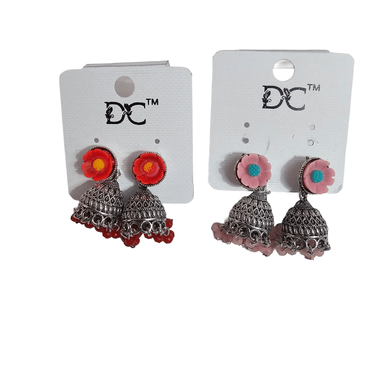 Oxidized Silver Jhumka Earrings with Floral Studs 4 pair combo