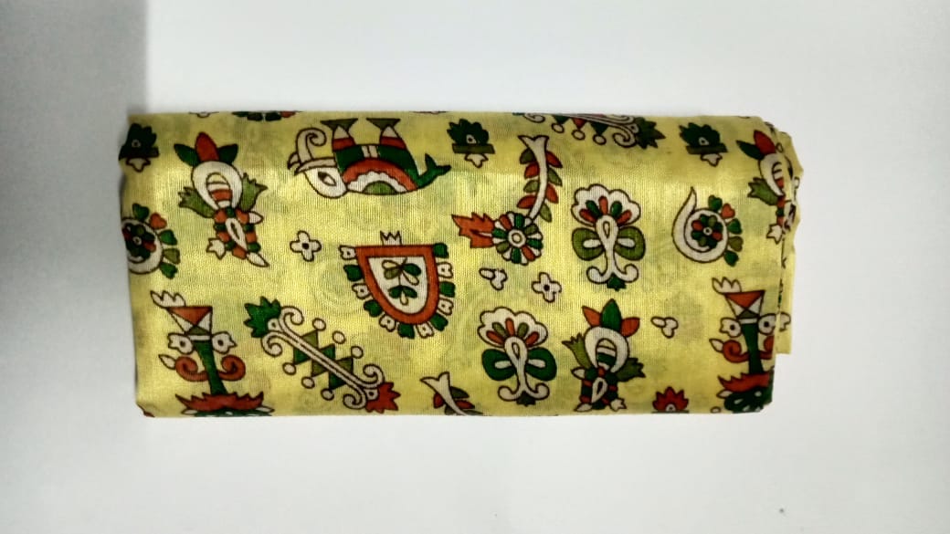 Premium Yellow Kalamkari Printed Unstitched Blouse Piece – Soft Cotton Fabric (1 Meter)