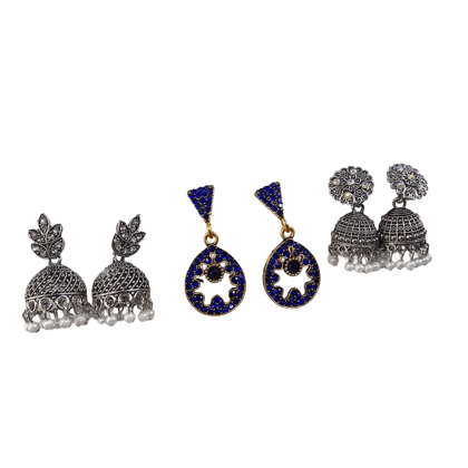 Royal Blue & Gold Statement Drop Earrings combo