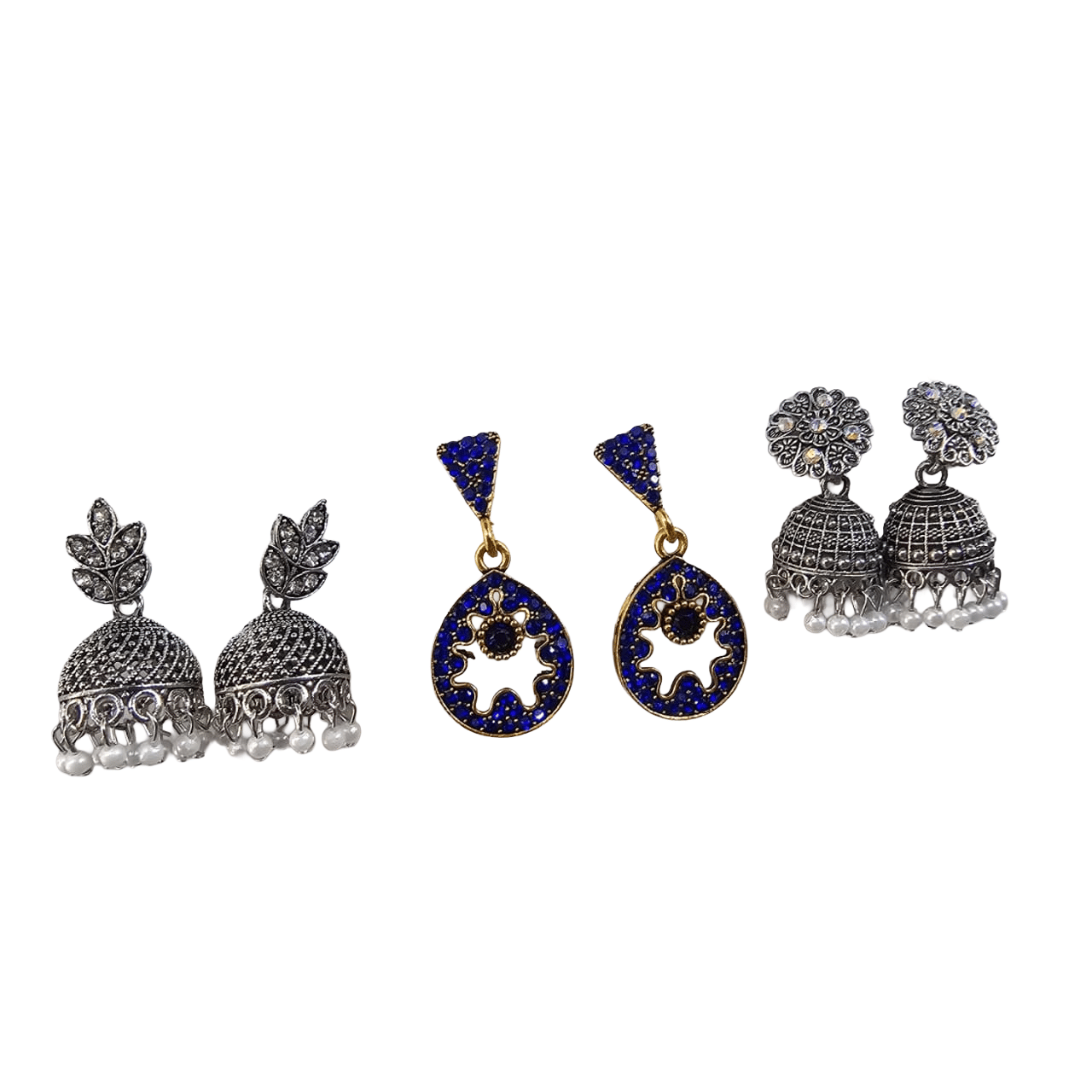 Royal Blue & Gold Statement Drop Earrings combo