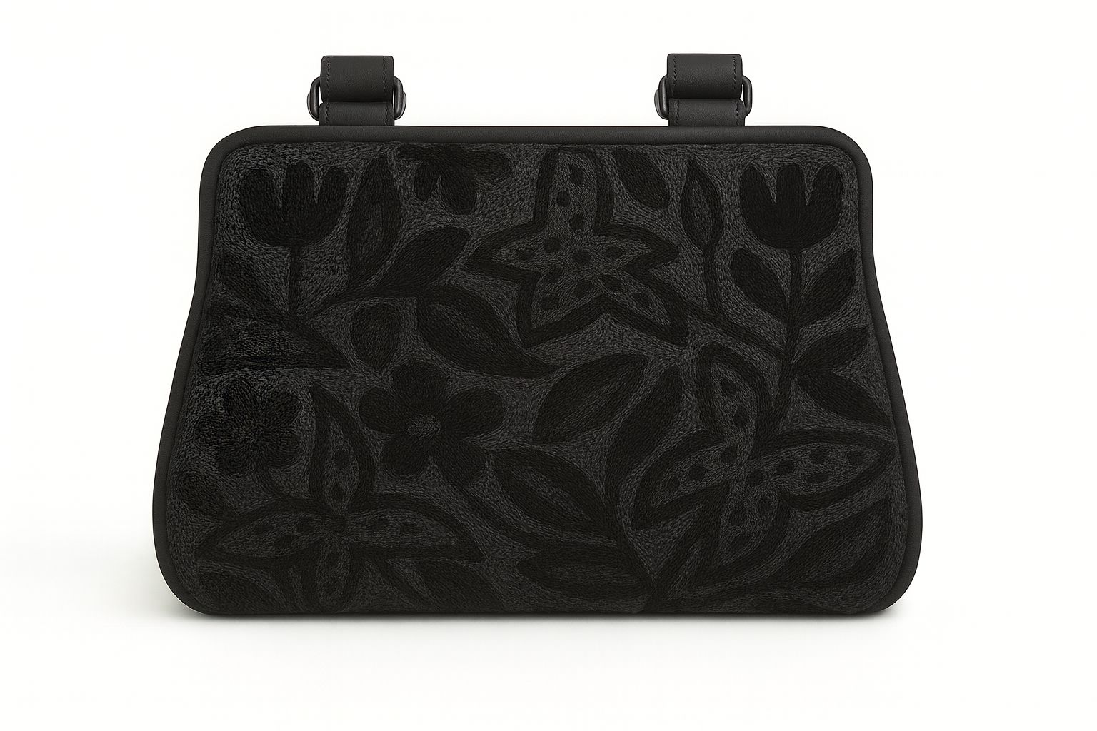Black Embossed Floral Pattern Handbag