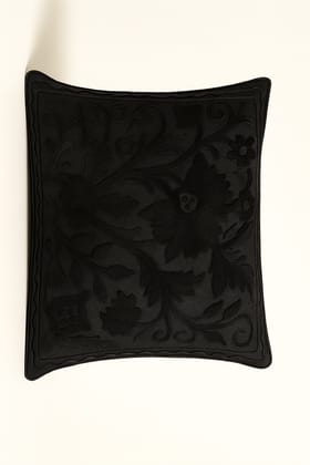 Black Embroidered Faux Leather Floral Cushion Cover Black Embroidered Faux Leather Floral Cushion Cover