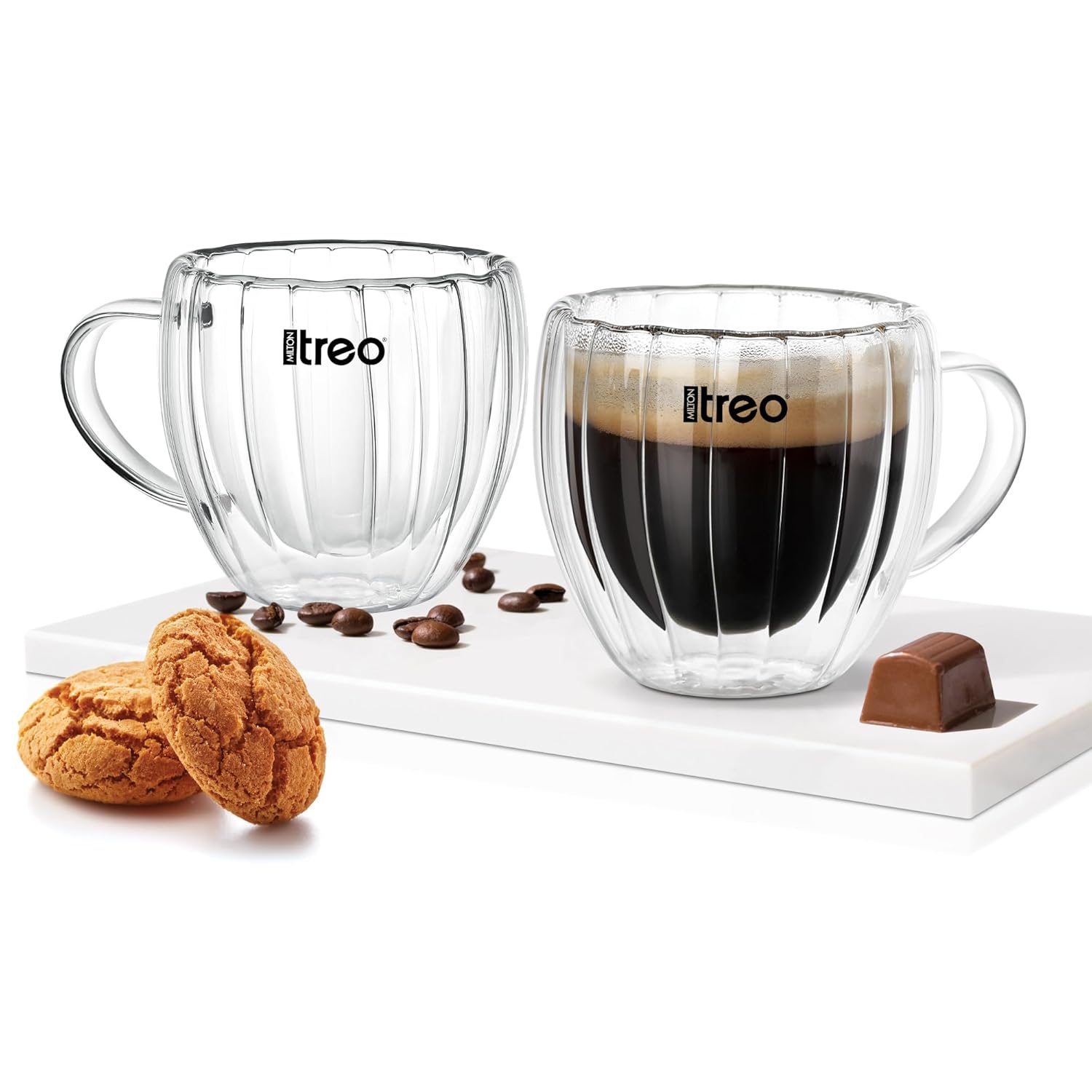 Treo by Milton Orbit High Borosilicate Glass Tea & Coffee Mug Set of 2, 150 ml Each I Micro Wave & Refrigerator Safe 