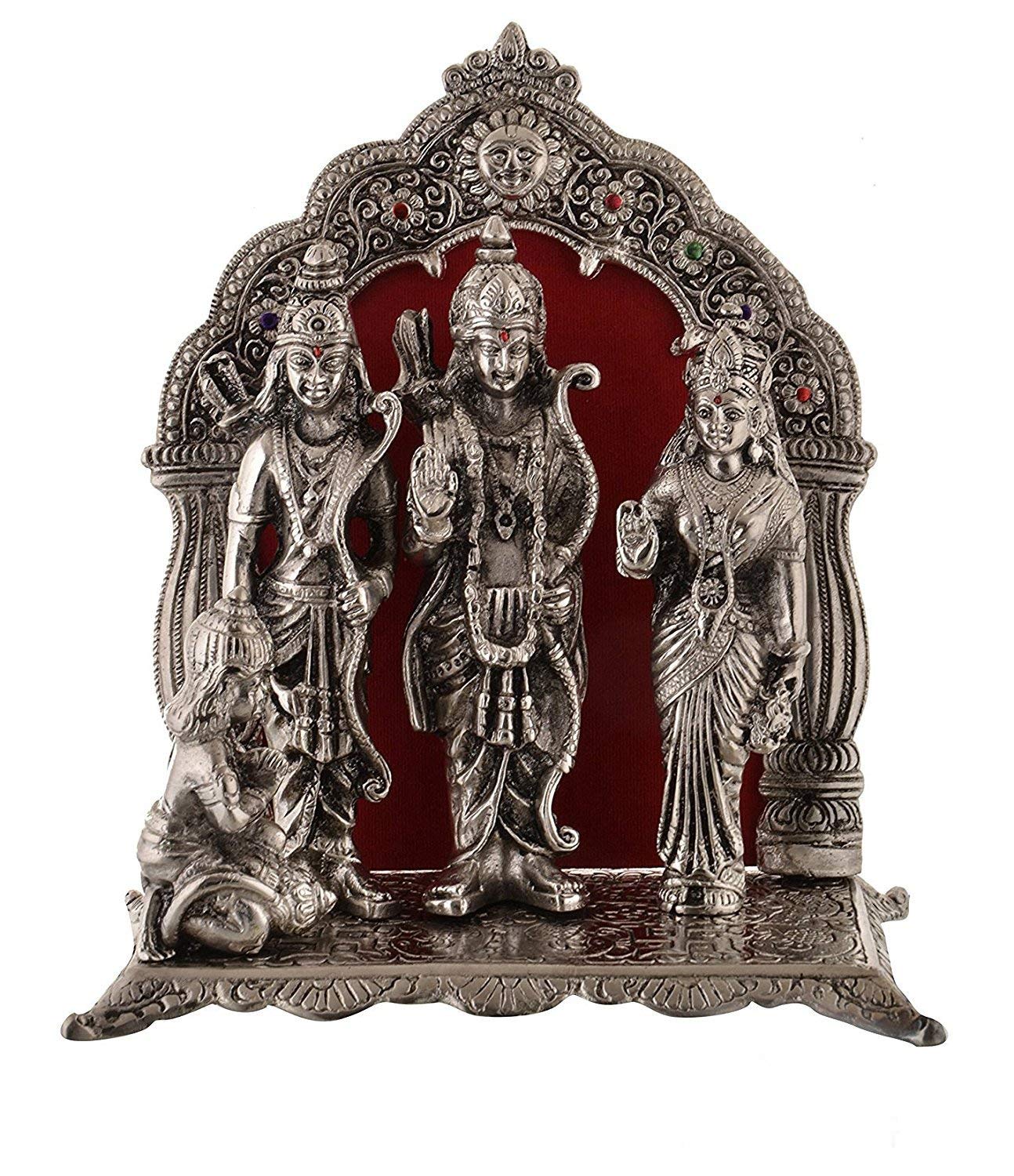DreamKraft Metal Antique Silver Plated Ram Darbar Hanuman Ram Sita Laxman Statue (Standard, Silver)