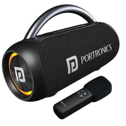 Portronics 30W Radiant 2 Portable Bluetooth Speaker with Wireless Karaoke Mic,6 Hour Playtime,HD Clarity Sound, Dual Driver, RGB LEDs, TWS Mode, BT5.3v, USB Drive, Aux in, Type C Fast Charging(Black)