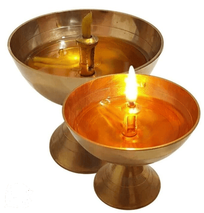 Mii Art Brass Collectible India Brass Diya Oil Puja Lamp Engraved Design Dia with Home Temple Pooja Articles Decor Gifts diye (Size-Large) Pack of 2 Pieces.
