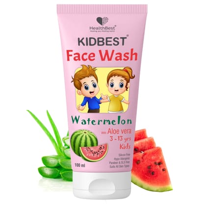 HealthBest Kids Multivitamin Face Wash - Natural, Non-Toxic 100ml, Organic Watermelon for Normal, Gentle Sensitive & Dry Skin Types | Tear, Paraben, SLS Free