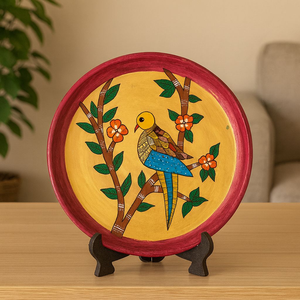 Hand-Painted Folk Art Bird Decorative Plate