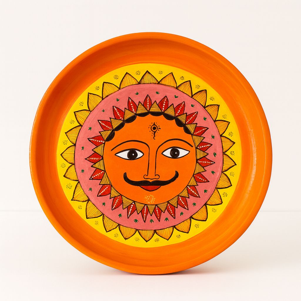 Hand-Painted Sun God Decorative Plate for Home Decor