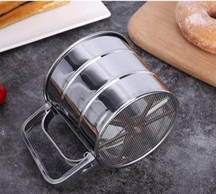 Stainless Steel Flour Sifter Hand Press Mesh Cup for Baking Icing Sugar Cocoa