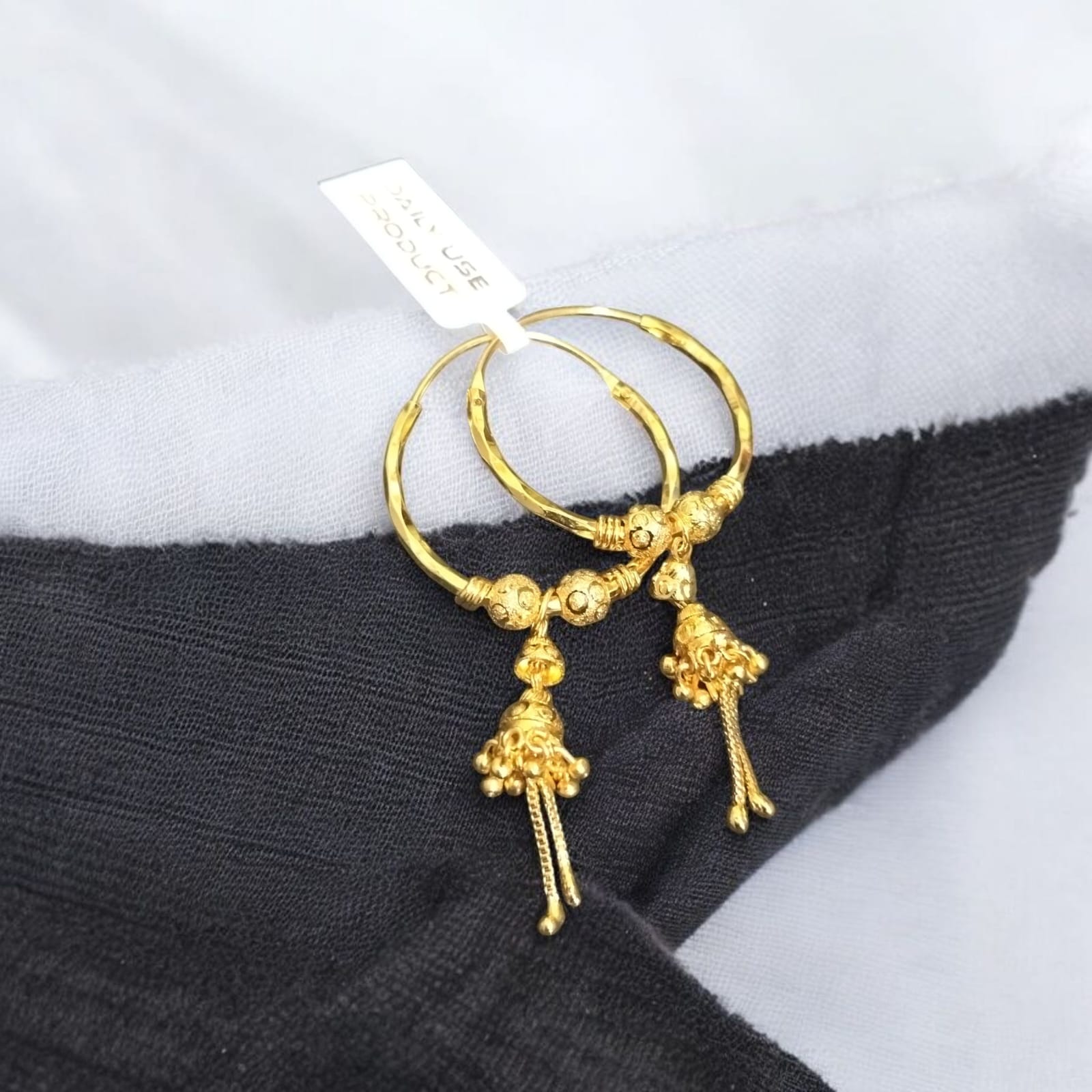 Traditional Gold-Toned Hoop Earrings with Bell Danglers  Ethnic Jhumka Style  Amarji Imitation Jewellery