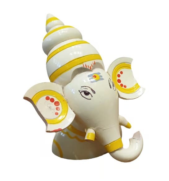 Handcrafted Ganesha Idol - White & Yellow Decor