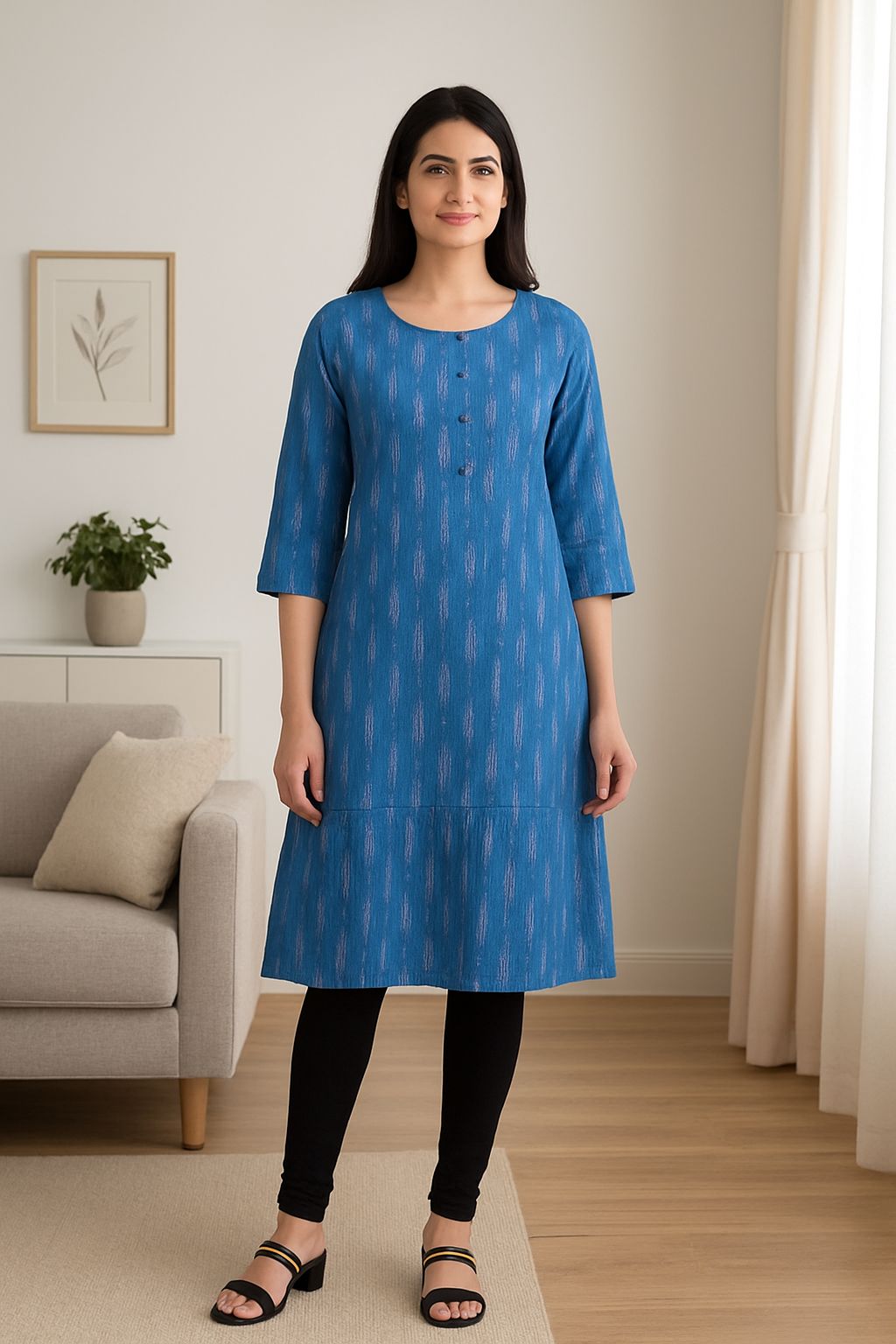 Stylish Blue Ikat Print Kurti