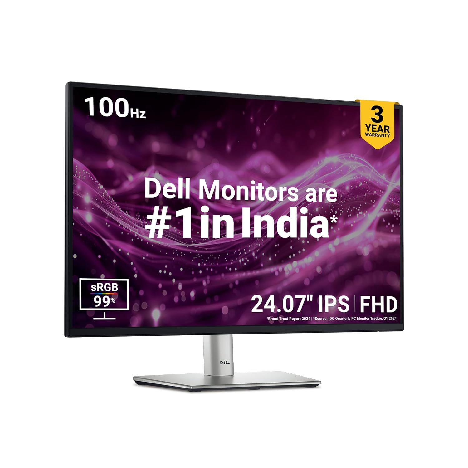  Dell P2425 Black 24" FHD Monitor 1920x1080 at 100Hz, 5ms Response Time, Flicker Free, 99% sRGB, 300 cd/m2 Brightness, Ports: HDMI, DP, RJ45, VGA, 5X USB 3.2 