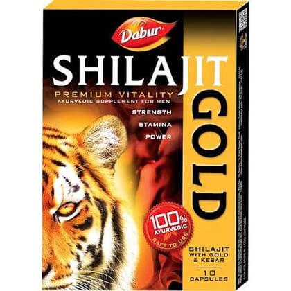 Dabur Shilajit Gold Premium Vitality Ayurvedic Supplement for Men (20 Capsules)