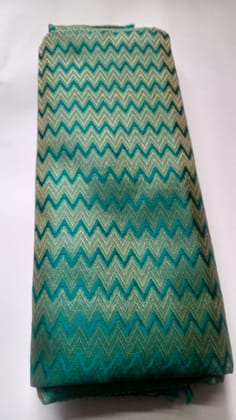 Premium Zigzag Pattern Unstitched Blouse Piece – Teal & Beige Designer Silk-Blend Fabric (1 Meter)