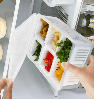6-in-1 Refrigerator Storage Box with Draining Tray - Clear & White