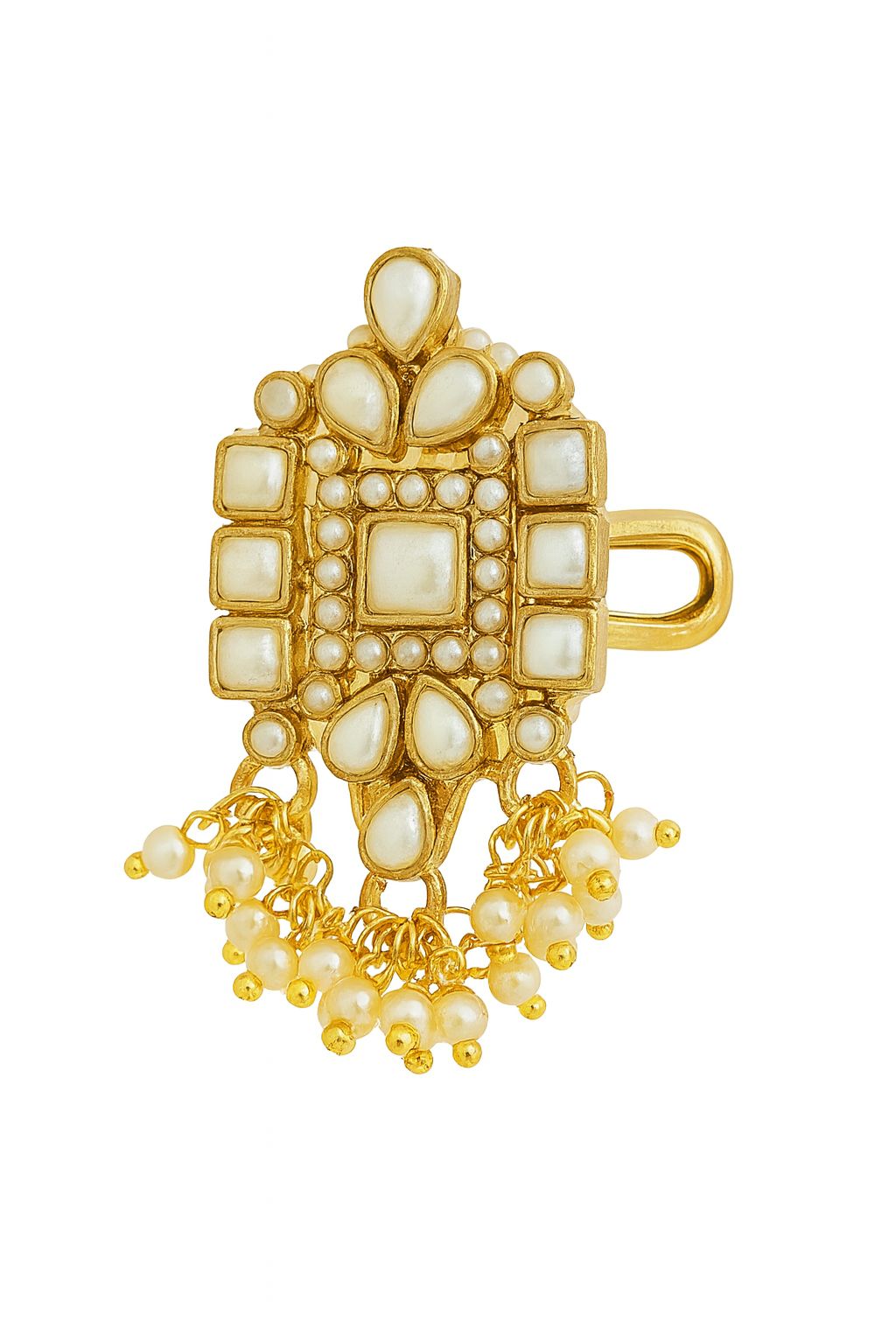 Gold-Plated Artificial Pearl & Stone Studded Hair Clip