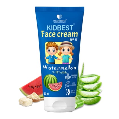 Healthbest Kids Face Cream SPF 15, 50ml - Baby Cream for 3-13 years - Suitable for All Skin Type - Tear, Paraben & SLS-Free Watermelon Flavor