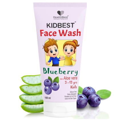 HealthBest Kids Multivitamin Face Wash - 100ml with Organic Blueberry - Natural, Non Toxic & Safe - For Normal, Oily & Combination Skin - Tear-Free, Paraben-Free, SLS-Free - Nourishing & Brightening Daily Cleanser