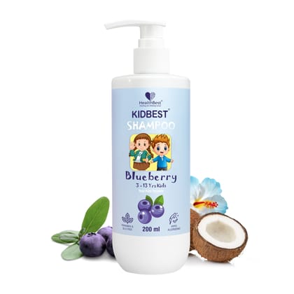 HealthBest Kids Gentle Cleansing Shampoo 200 ml for 3-13 Years with Real Blueberry Extract Tear-Free Hypoallergenic pH 5.5 Sulphate and Paraben Free Vegan Safe for Sensitive Scalps