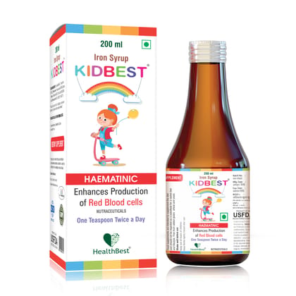 HealthBest Kids Iron (Haematinic) Syrup | Zinc | Folic Acid - 200ml