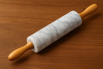 White Marble Rolling Pin with Wooden Handles for Baking & Pastry