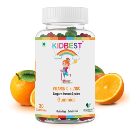 HealthBest Kids Vitamin C & Zinc Orange Gummies  - 30 Gummies Increase Growth Stamina & Energy Antioxidants