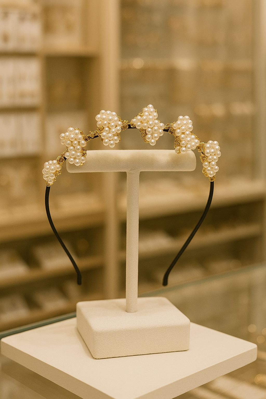 Handcrafted Floral Pearl Embellished Black Hairband