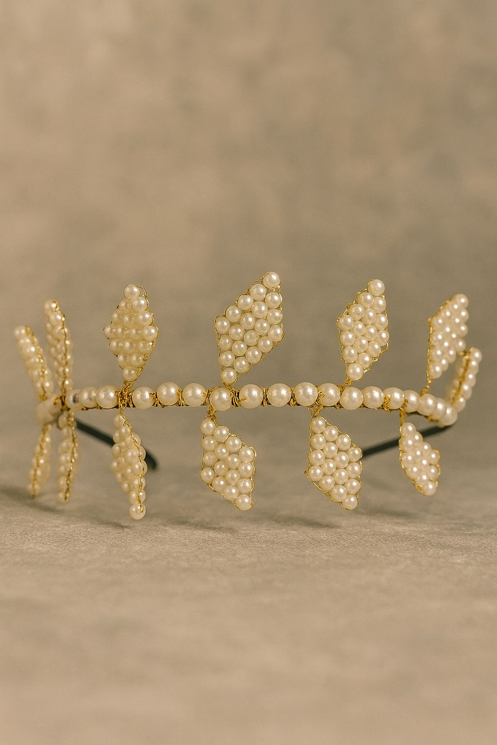 Golden Pearl Embellished Leaf Design Hairband