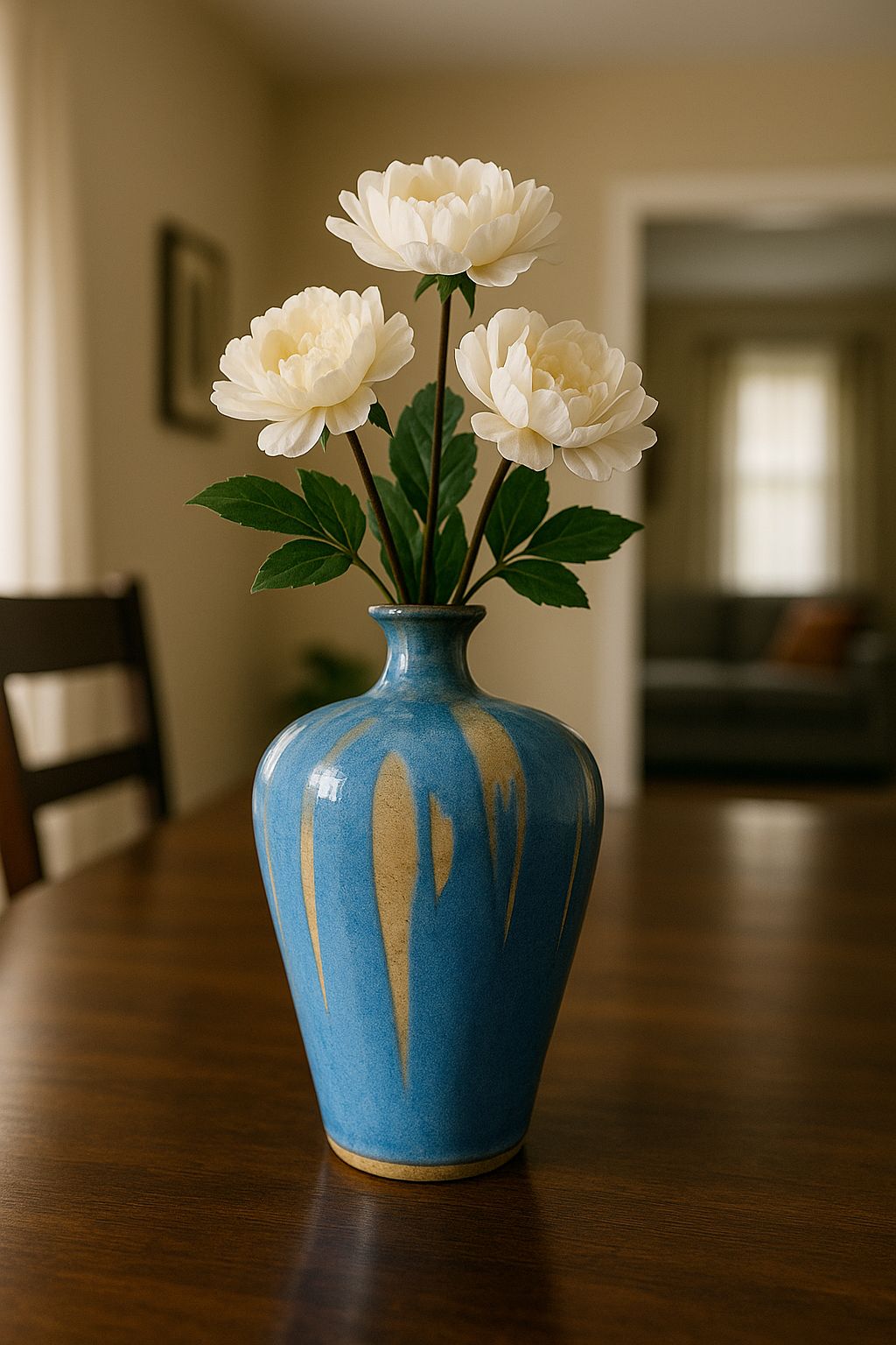 Handcrafted Ceramic Vase with Blue Drip Glaze Design