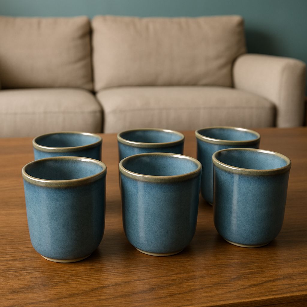 Artisanal Blue-Grey Ceramic Mug (Pack of ^)
