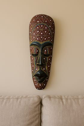 Hand-Carved Wooden Tribal Mask with Dot Art Decor