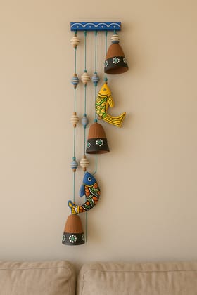 Handicraft Terracotta Fish and Bell Wind Chime