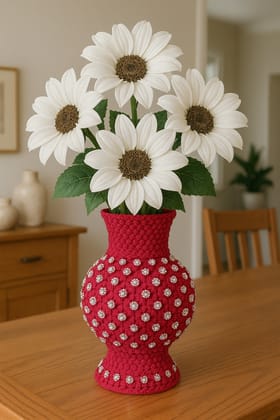 Red Beaded Decorative Flower Vase Red Beaded Decorative Flower Vase