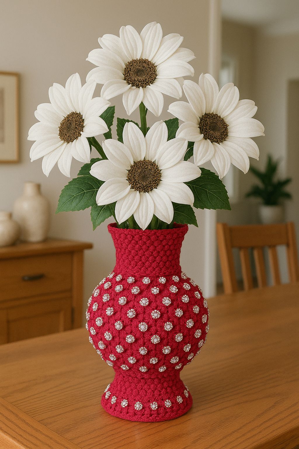 Red Beaded Decorative Flower Vase