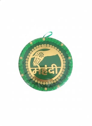 Vibrant Green & Gold Mehendi Decor Plate for Festive Occasions