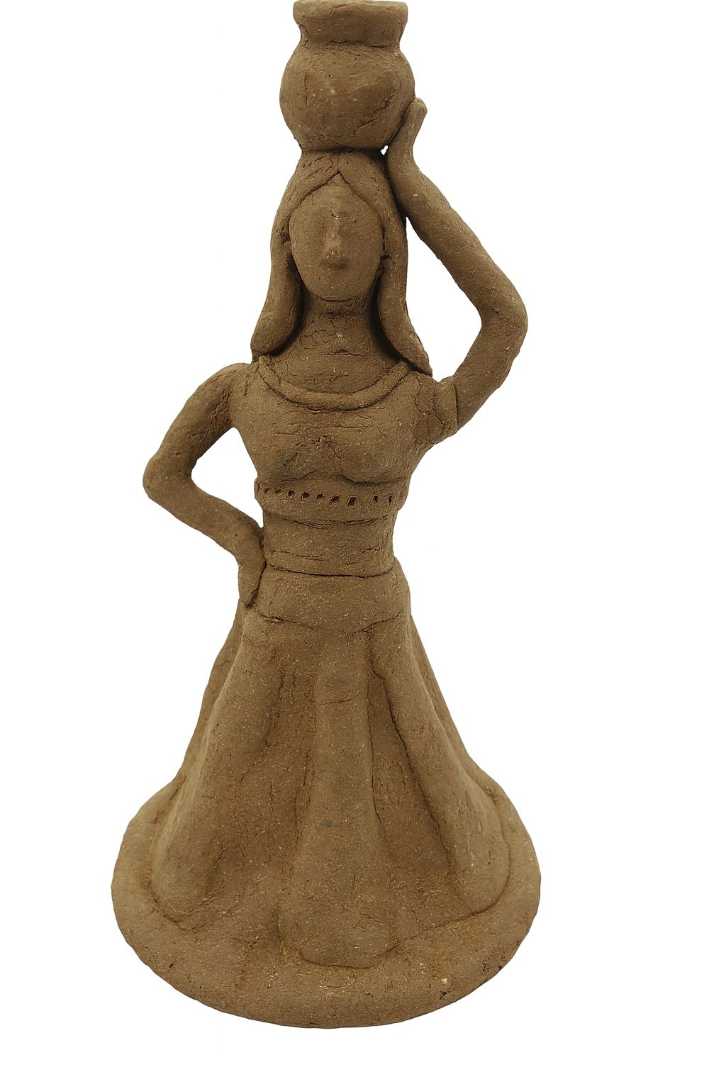 Rustic Clay Village Woman Figurine with Water Pot