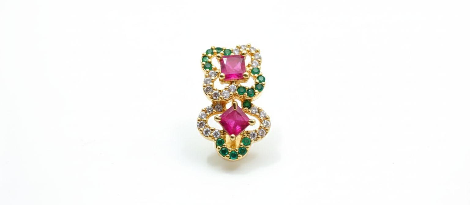 Gold Multi-Row Band Ring with Mixed Colored Stones